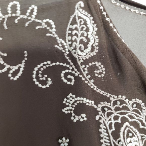 NWT Ann Taylor Petites XSP 100% Silk Embroidered and Beaded Sheer V-neck Blouse - Picture 5 of 10